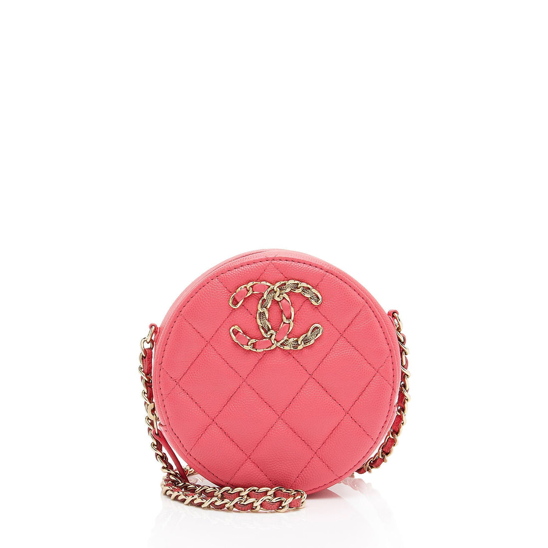Chanel Caviar Leather New Wave Round Clutch with Chain (SHF-s9F7fM) - Handbags