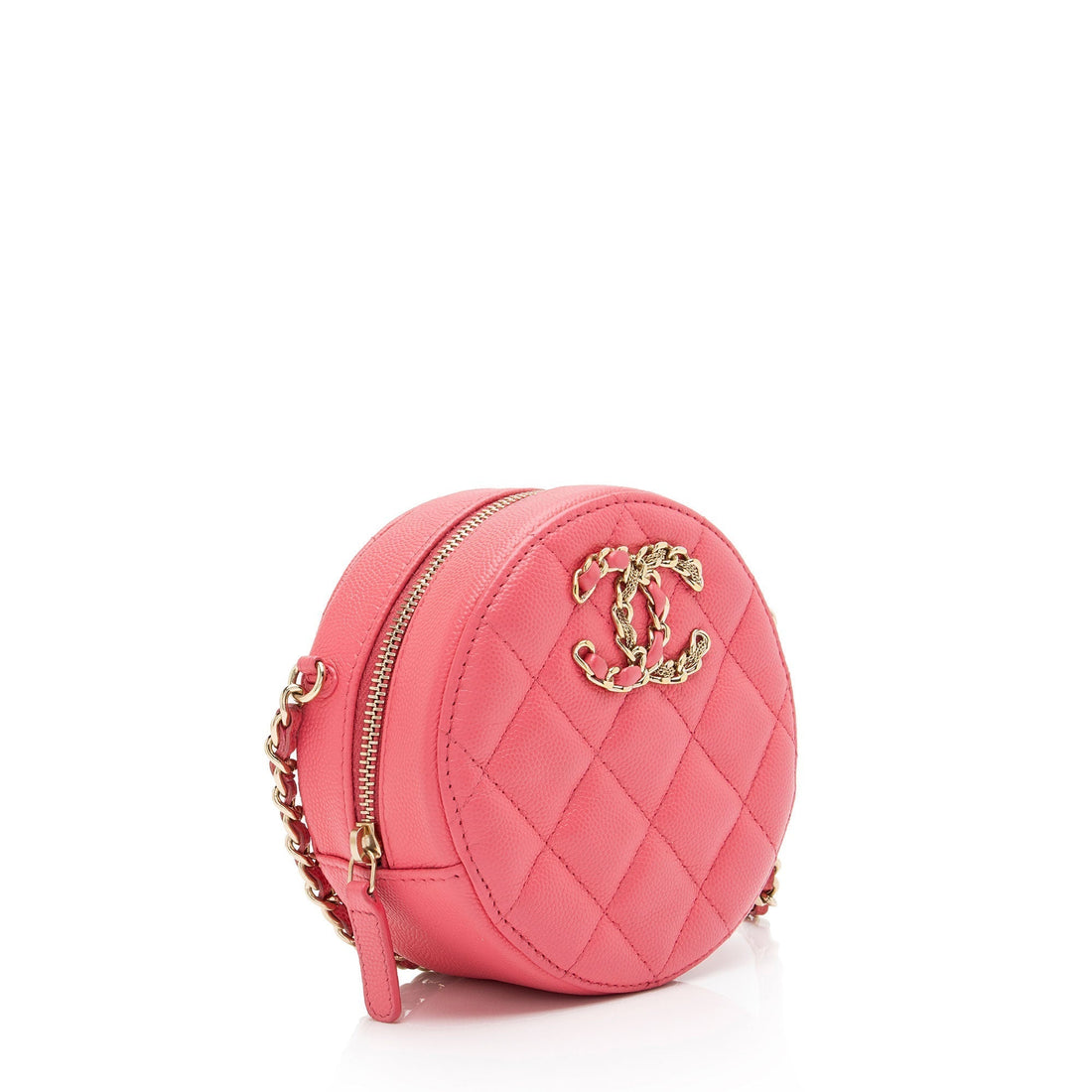 Chanel Caviar Leather New Wave Round Clutch with Chain (SHF-s9F7fM) - Handbags