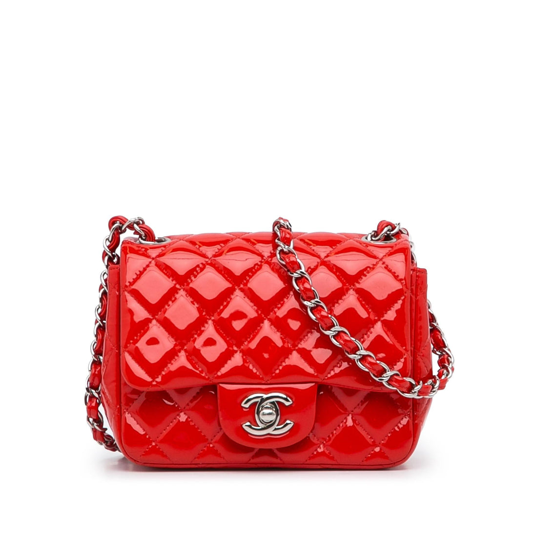 Chanel Classic Mini Square Patent Leather Single Flap (SHG-tPyR6G) - Handbags