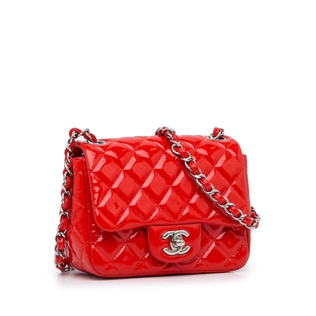 Chanel Classic Mini Square Patent Leather Single Flap (SHG-tPyR6G) - Handbags