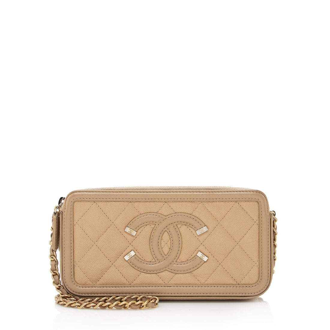 Chanel Grained Calfskin CC Filigree Clutch with Chain (SHF-22656) - Handbags