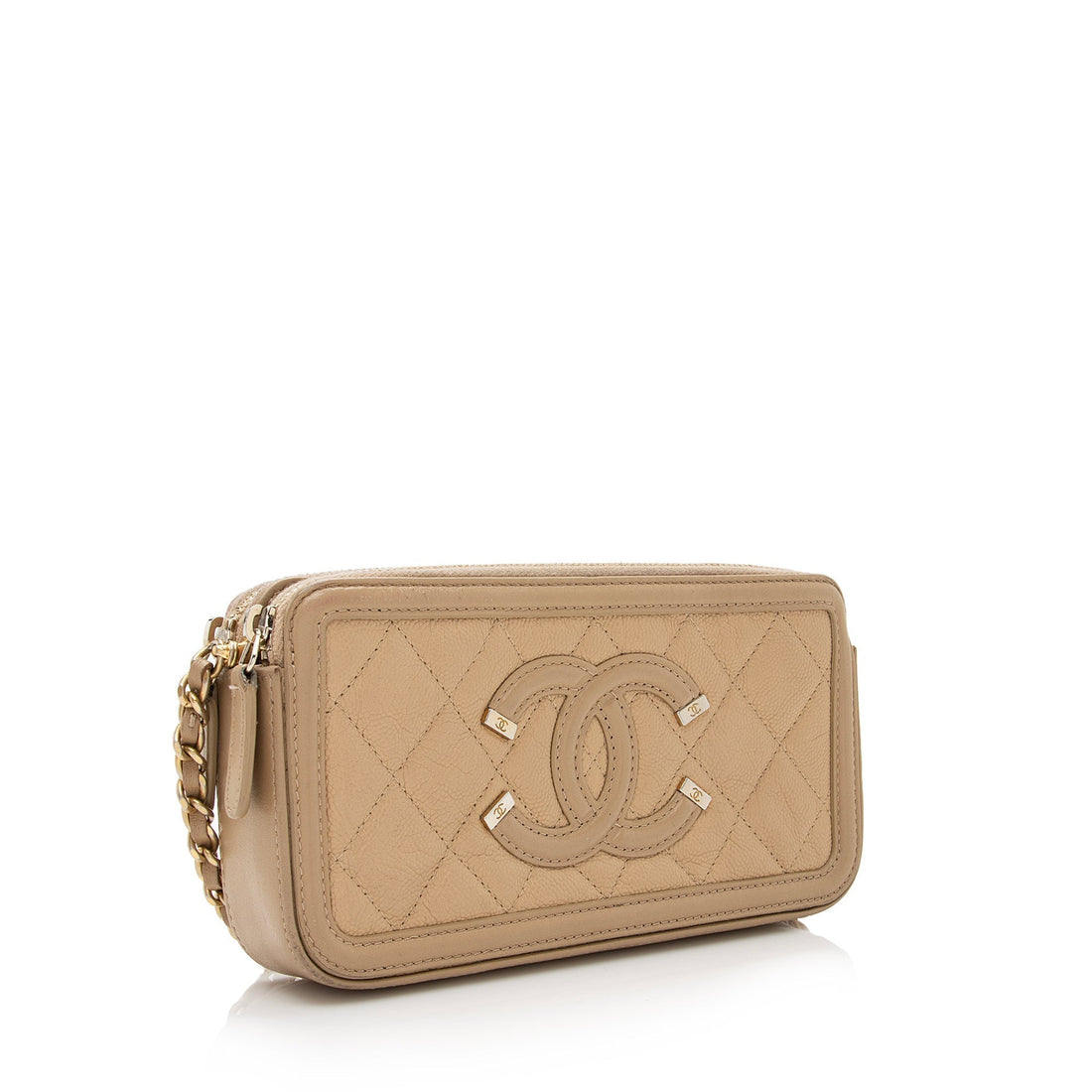 Chanel Grained Calfskin CC Filigree Clutch with Chain (SHF-22656) - Handbags