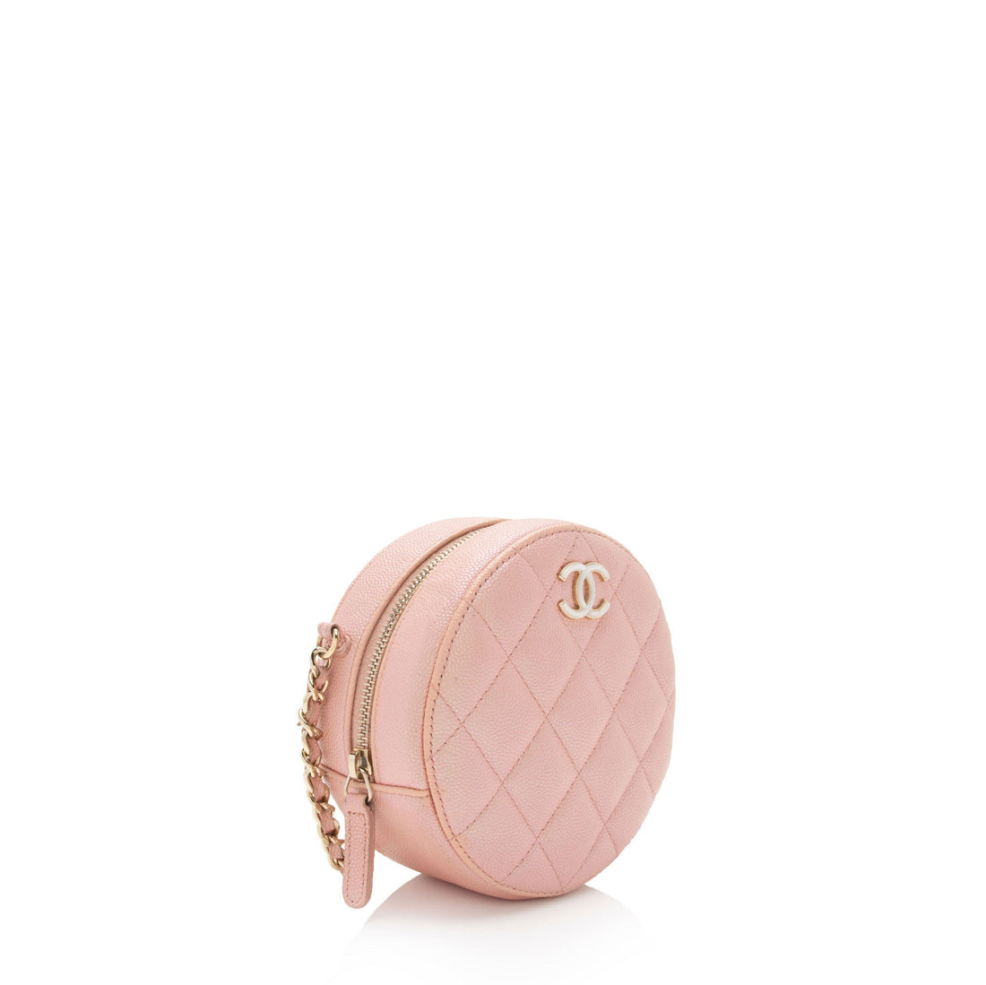Chanel Iridescent Caviar Leather Mother of Pearl CC Round Clutch with Chain (SHF-YKChQe) - Handbags