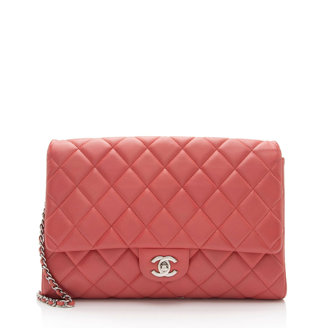 Chanel Lambskin Flap Clutch on Chain (SHF-1nJPM6) - Handbags