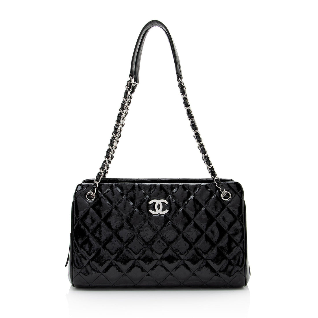 Chanel Patent Leather CC Angle Tote (SHF-a6O8IJ) - Handbags