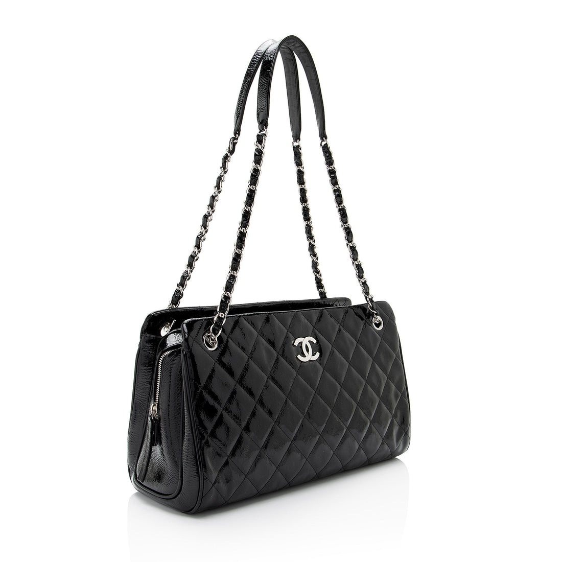 Chanel Patent Leather CC Angle Tote (SHF-a6O8IJ) - Handbags