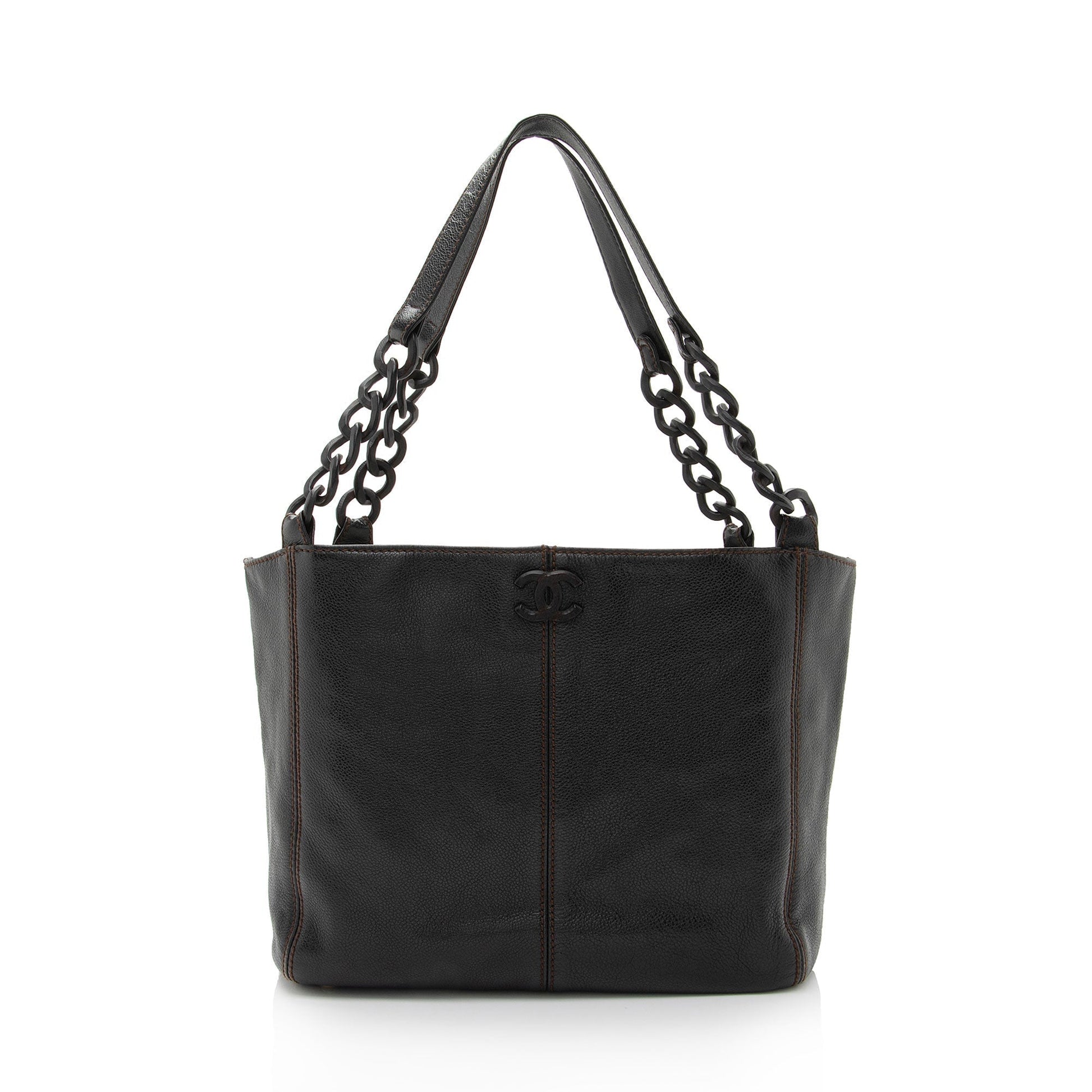 Chanel Vintage Leather Wood Chain Tote (SHF-bz2XaF) - Handbags