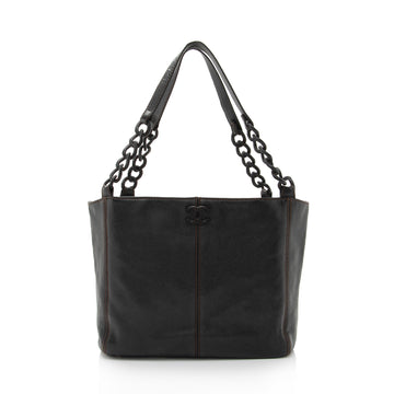 Chanel Vintage Leather Wood Chain Tote (SHF-bz2XaF) - Handbags