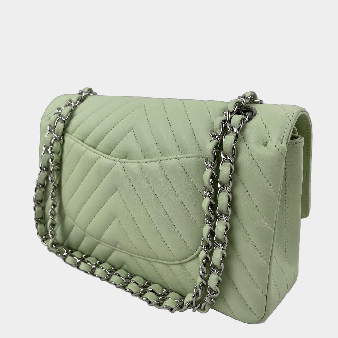 CHANEL Classic Medium Chevron Double Flap Bag - Light Green - Handbags