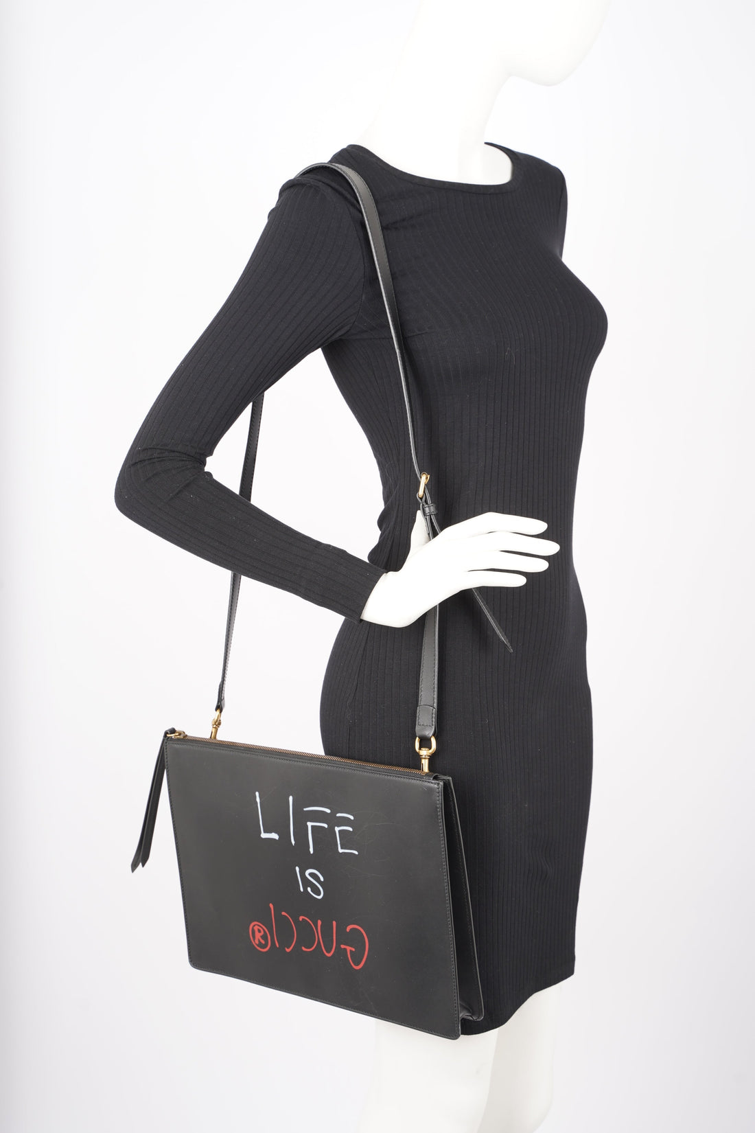 Gucci Womens Life Is Good Clutch With Strap Black - Life Is Good Clutch With Strap