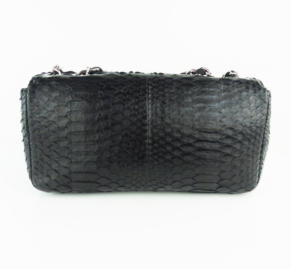 CHANEL black python exotic leather classic mini rectangular flap bag - Bag