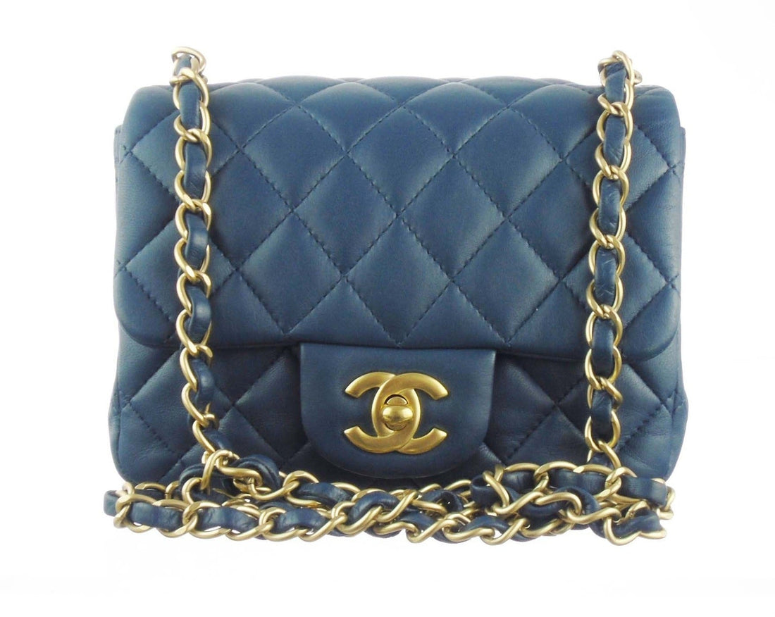 CHANEL slate blue lambskin classic mini square flap bag ghw - Bag