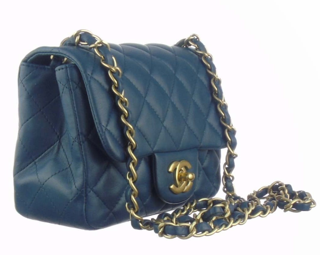 CHANEL slate blue lambskin classic mini square flap bag ghw - Bag