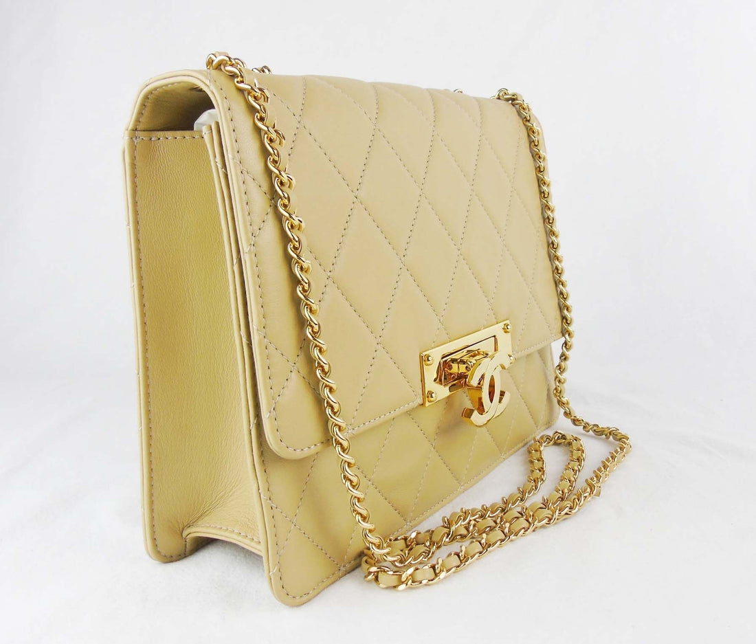 CHANEL classic beige leather flap bag 'Golden Class' - Bag