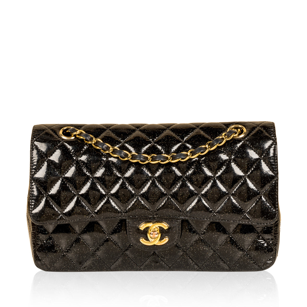 Classic Flap Bag - Medium - Patent Black Glitter - Shoulder Bags - 9