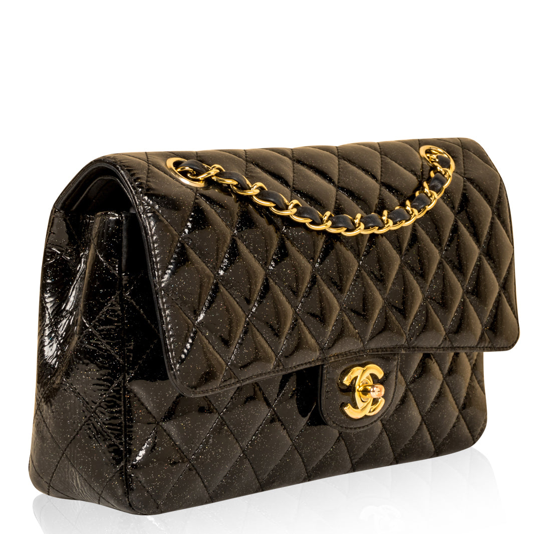 Classic Flap Bag - Medium - Patent Black Glitter - Shoulder Bags