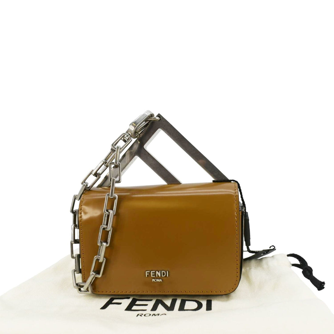 FENDI Nano F Leather Clutch Bag Brown - Handbags, Wallets & Cases