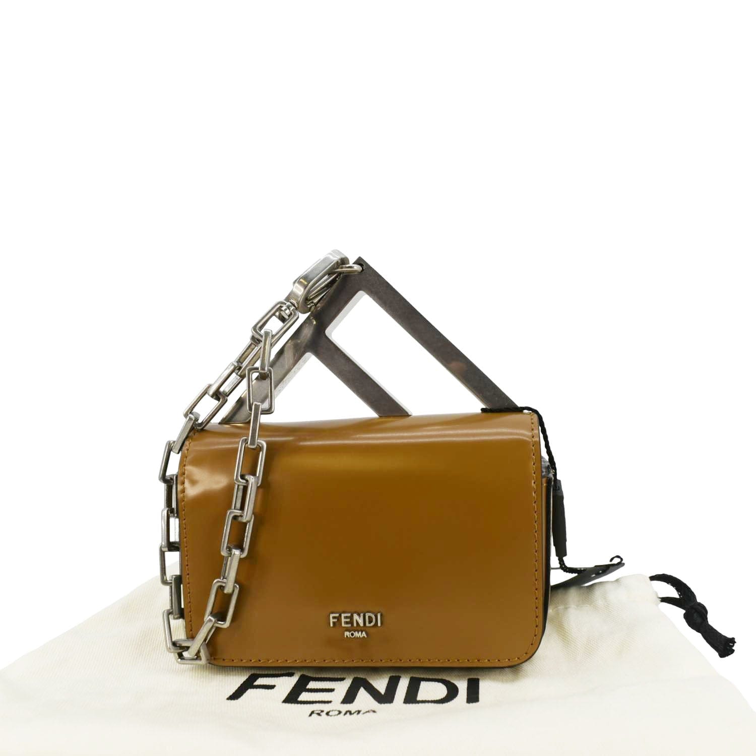 FENDI Nano F Leather Clutch Bag Brown - Handbags, Wallets & Cases