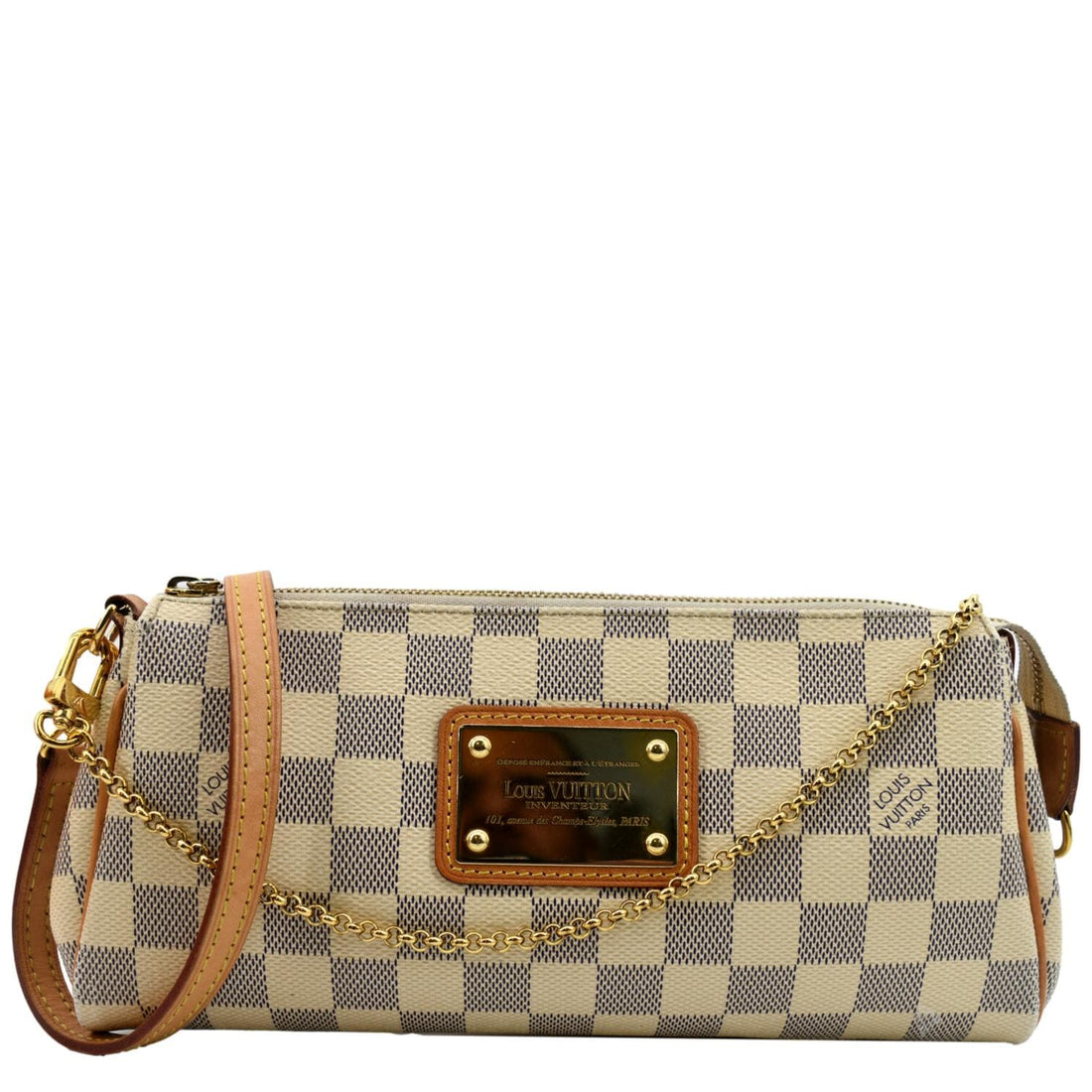 LOUIS VUITTON Women Pochette Eva Damier Azur Clutch Bag White - Handbag & Wallet Accessories