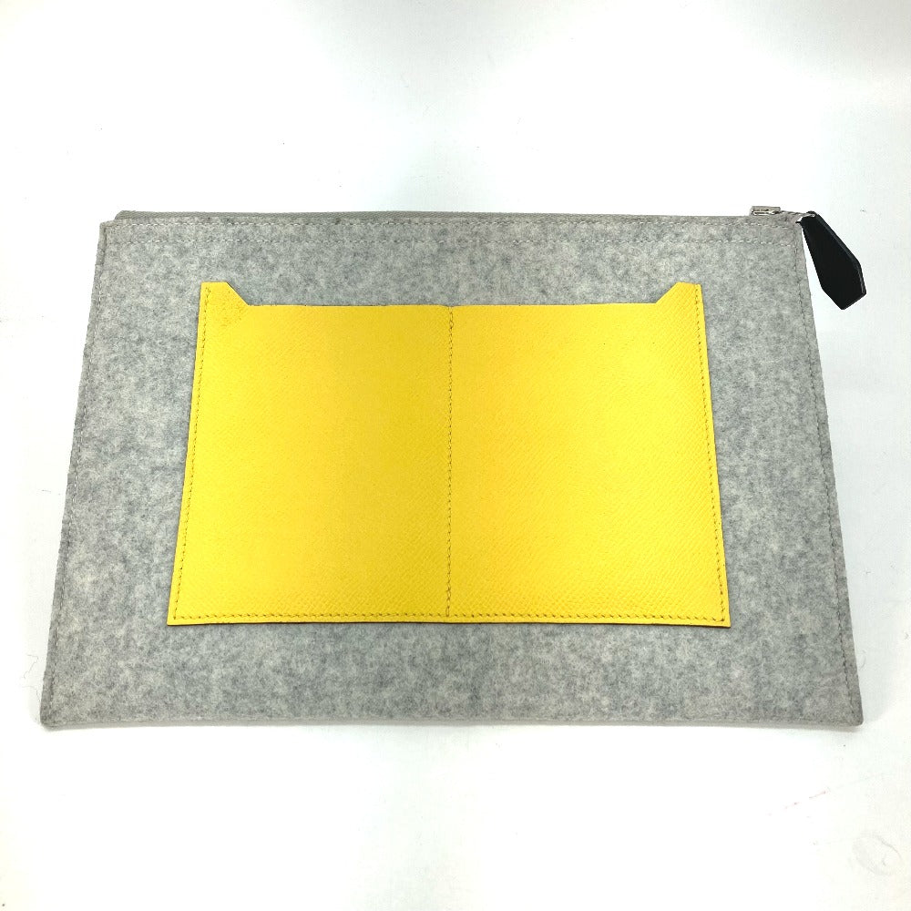 HERMES Clutch bag Felt / Epsom Gray x yellow Pouch To Doo 29 mens Used - Bag