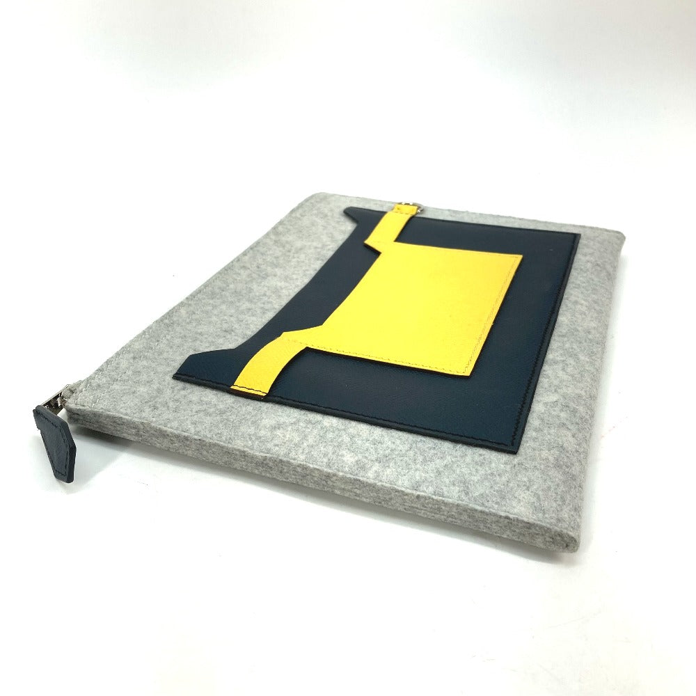 HERMES Clutch bag Felt / Epsom Gray x yellow Pouch To Doo 29 mens Used - Bag