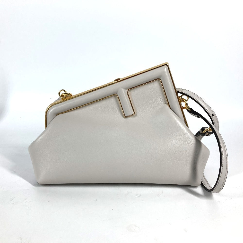 FENDI Clutch bag 8BP129 leather White gray type Shoulder Crossbody Pochette first small Women Used - Handbags, Wallets & Cases