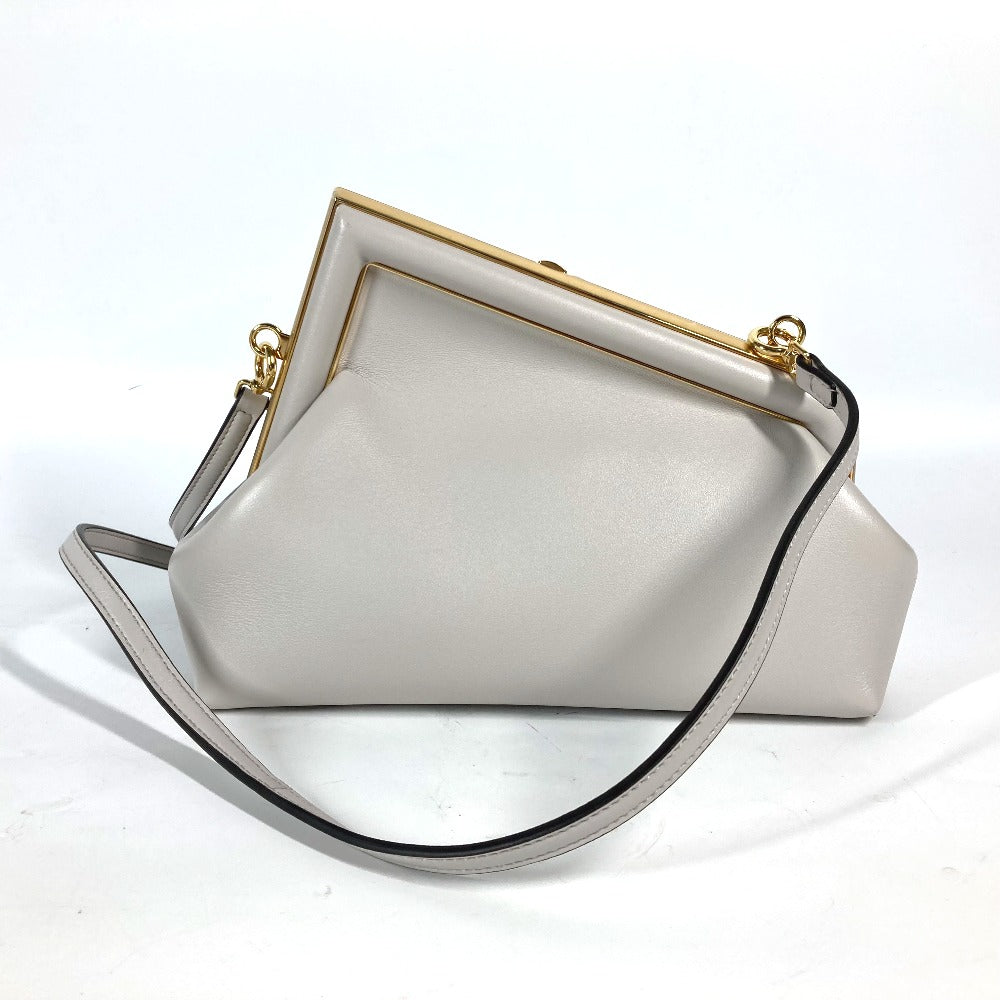FENDI Clutch bag 8BP129 leather White gray type Shoulder Crossbody Pochette first small Women Used - Handbags, Wallets & Cases