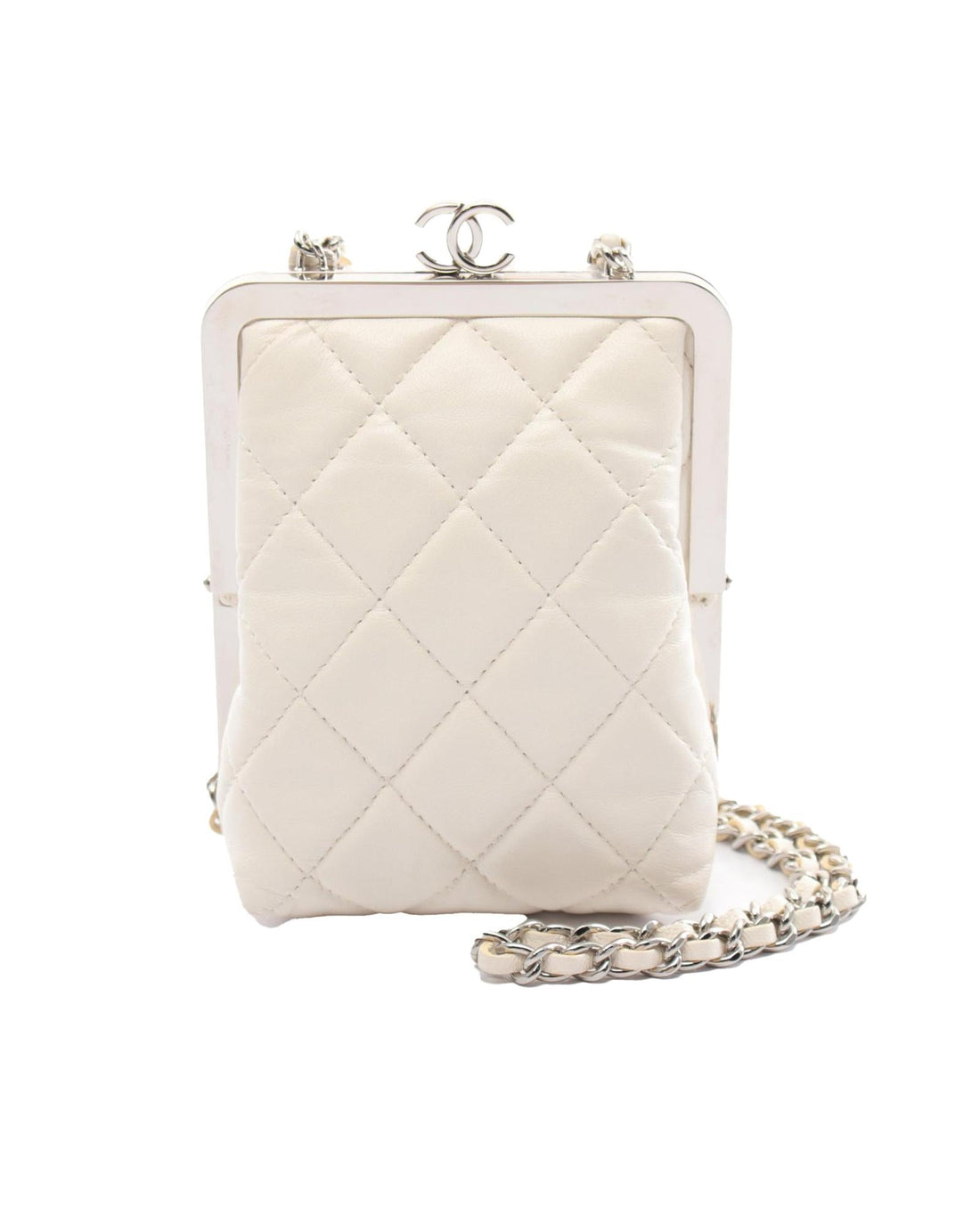 Quilted Lambskin Evening Clutch with Chain-Link Strap - Handbag & Wallet Accessories