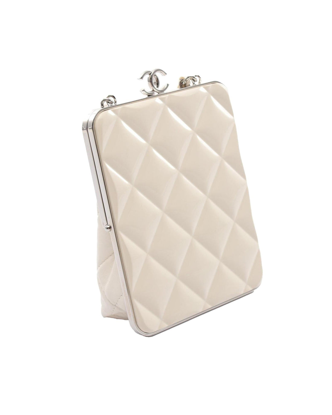 Quilted Lambskin Evening Clutch with Chain-Link Strap - Handbag & Wallet Accessories