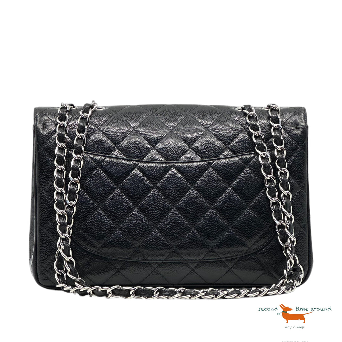 Chanel Classic Single Flap Jumbo Black Caviar Silver - Handbag & Wallet Accessories