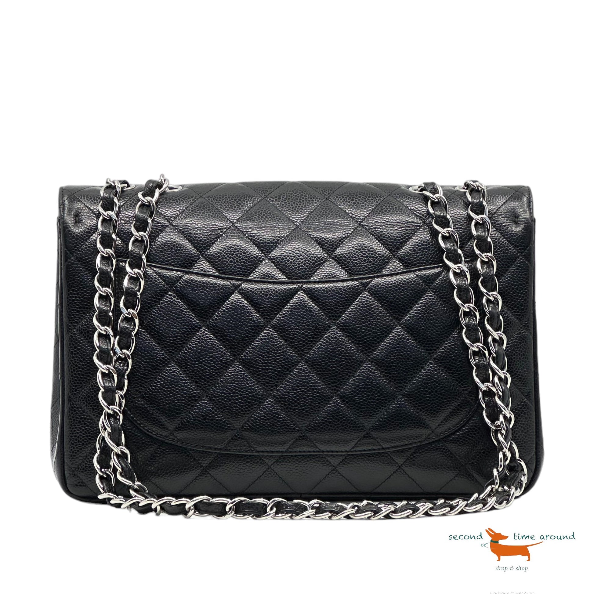 Chanel Classic Single Flap Jumbo Black Caviar Silver - Handbag & Wallet Accessories - 2