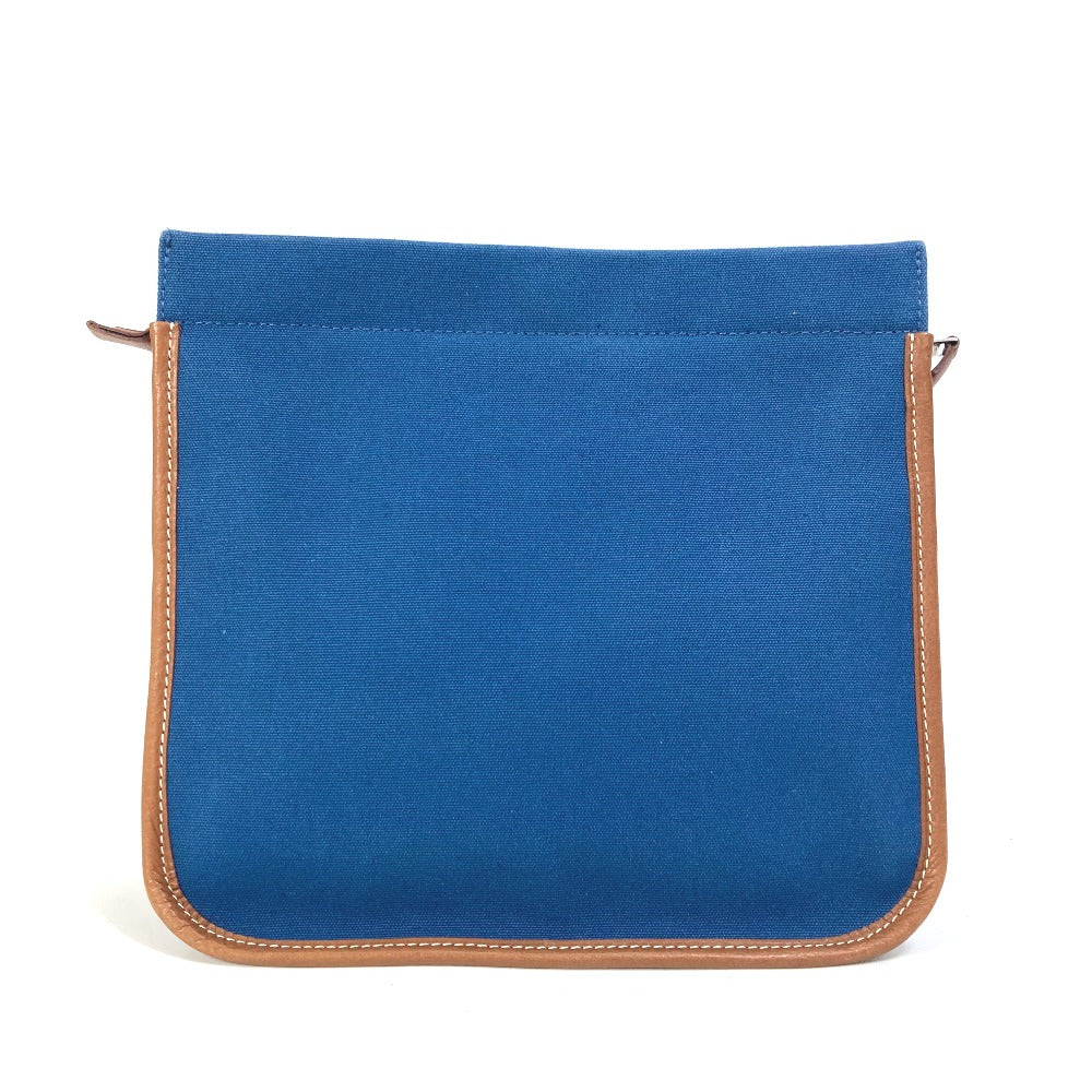 HERMES Clutch bag Canvas / leather Navy Embroidery logo Camille mens Used - Bag