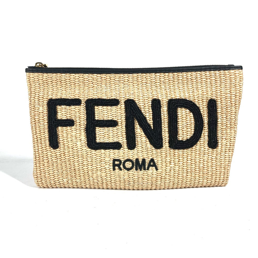 FENDI Clutch bag 8N0149 Raffia, Leather beige straw logo - Handbags, Wallets & Cases