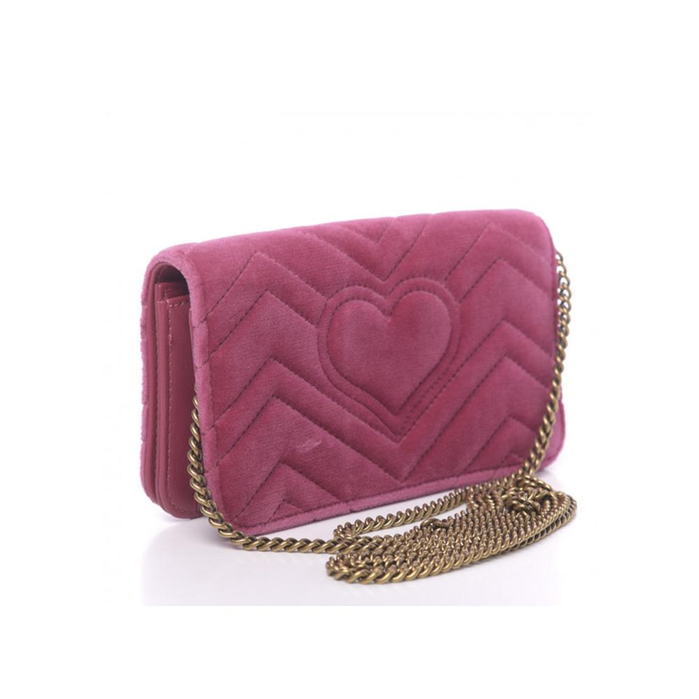 Gucci 488426 2149 Women's Raspberry Pink Velvet Mini Clutch Bag (GG2065) - Handbags