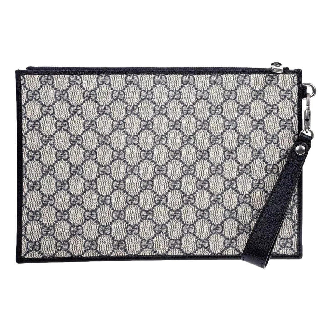 Gucci GG Supreme Coated Canvas Wristlet Clutch Handbag Beige and Navy - Handbags