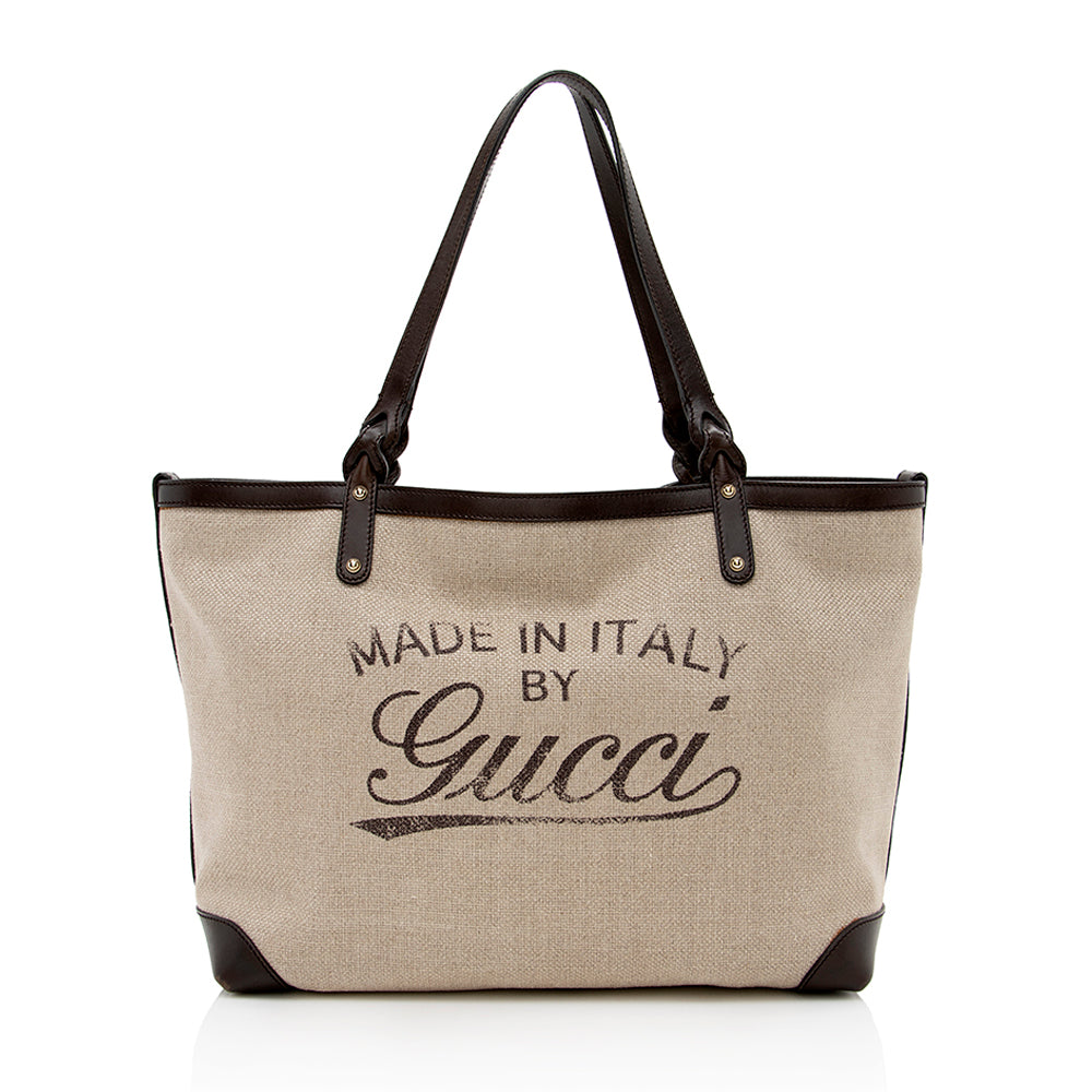 Gucci Canvas Leather Craft Tote - Handbags
