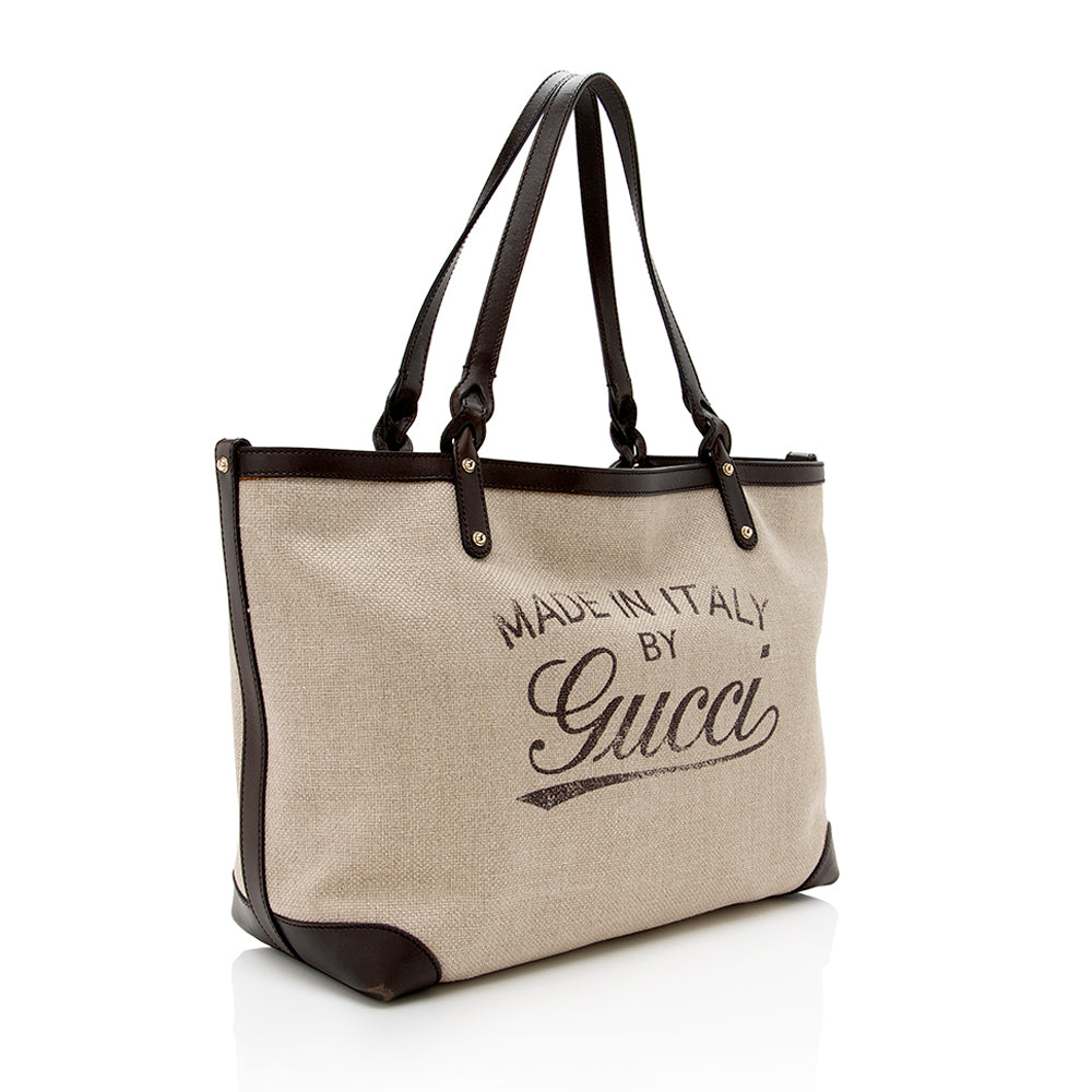 Gucci Canvas Leather Craft Tote - Handbags - 2
