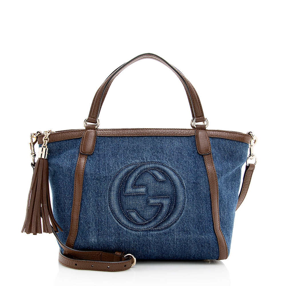 Gucci Denim Soho Top Handle Tote - Handbags