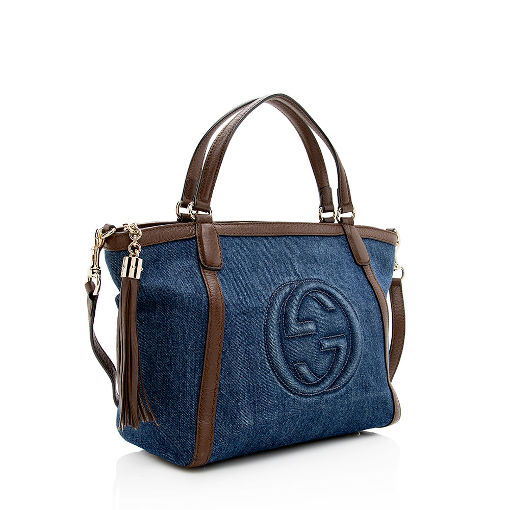 Gucci Denim Soho Top Handle Tote - Handbags