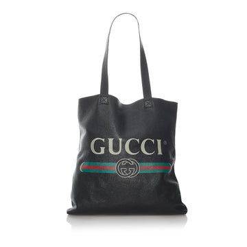 Gucci Logo Leather Tote Bag - Handbags