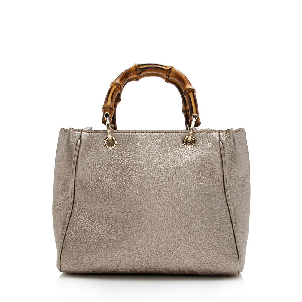 Gucci Metallic Leather Bamboo Mini Shopper Tote - Handbags - 3