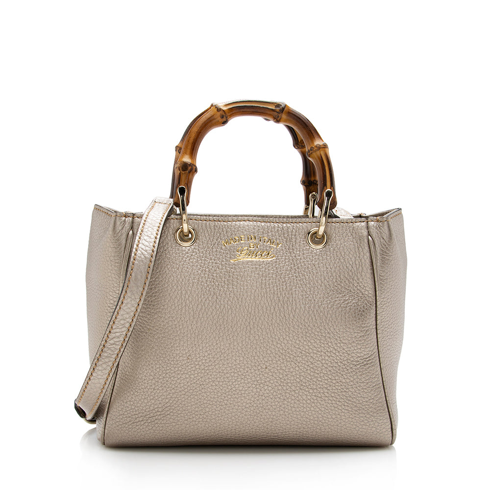 Gucci Metallic Leather Bamboo Mini Shopper Tote - Handbags