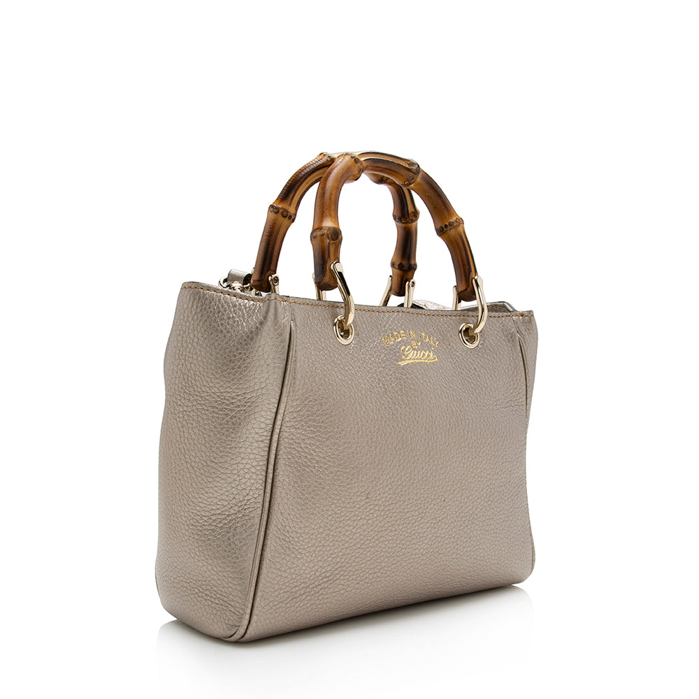 Gucci Metallic Leather Bamboo Mini Shopper Tote - Handbags - 2