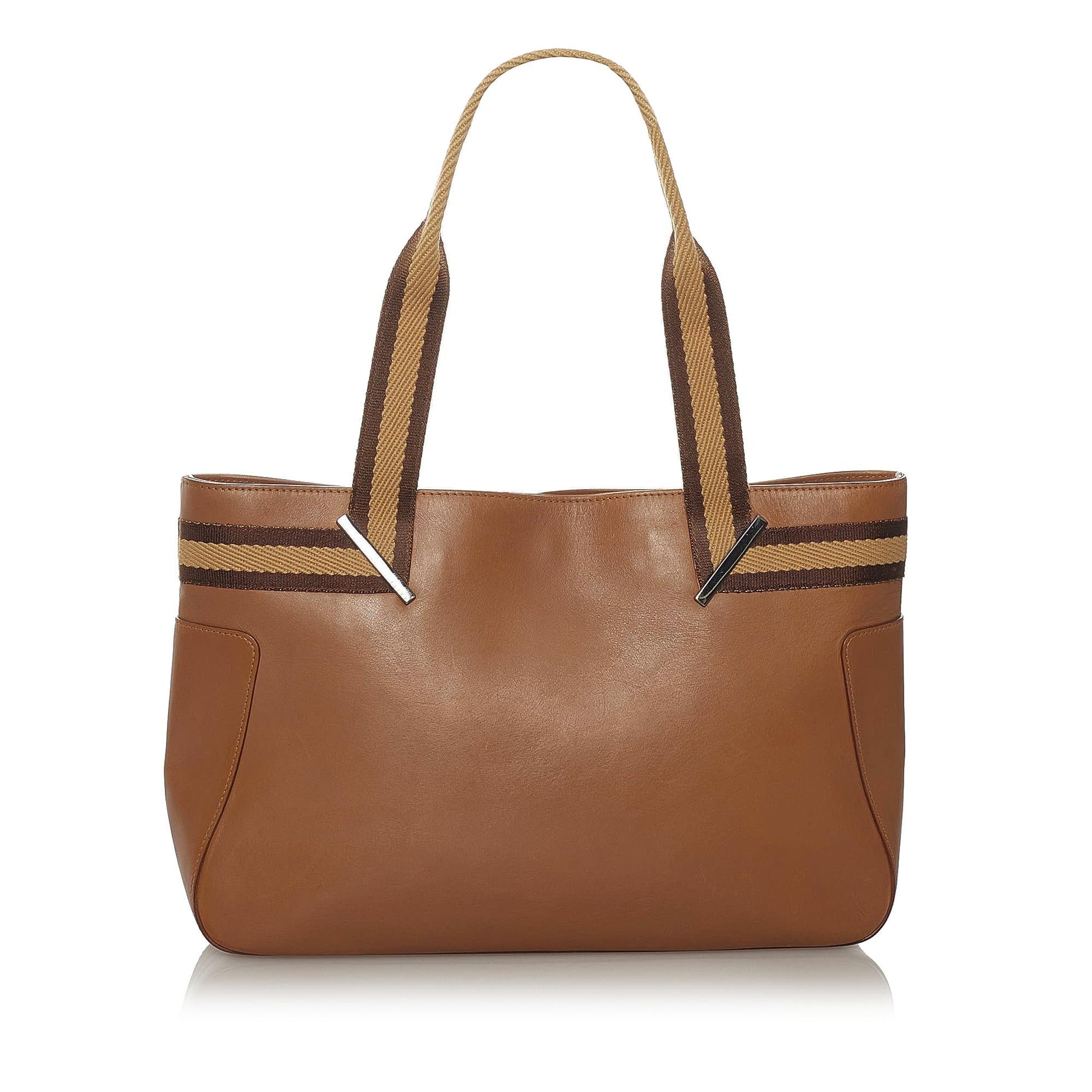 Gucci Web Leather Tote Bag - Handbags - 3