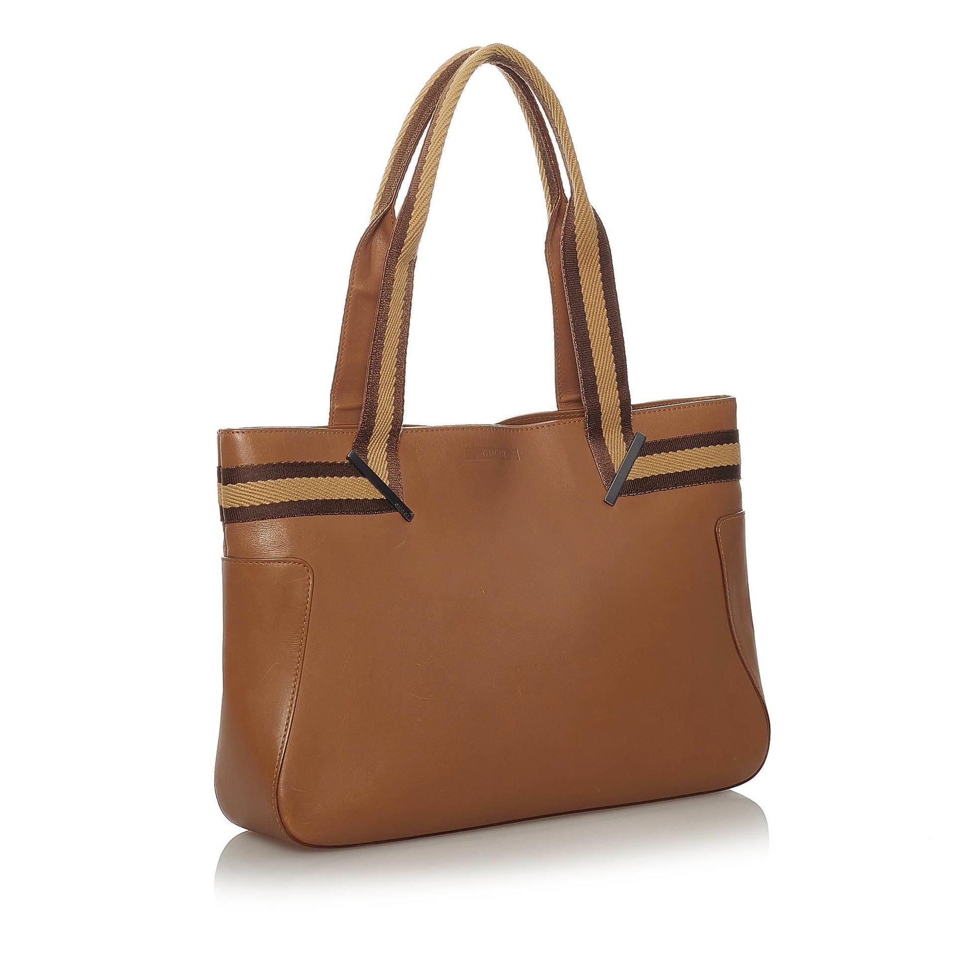 Gucci Web Leather Tote Bag - Handbags - 2