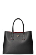 PRADA Large Double Tote Saffiano Black & Fiery Red - Handbag & Wallet Accessories