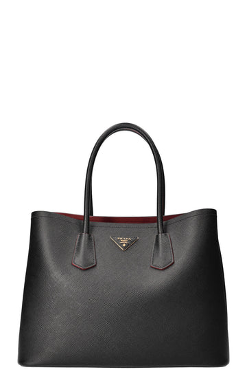 PRADA Large Double Tote Saffiano Black & Fiery Red - Handbag & Wallet Accessories