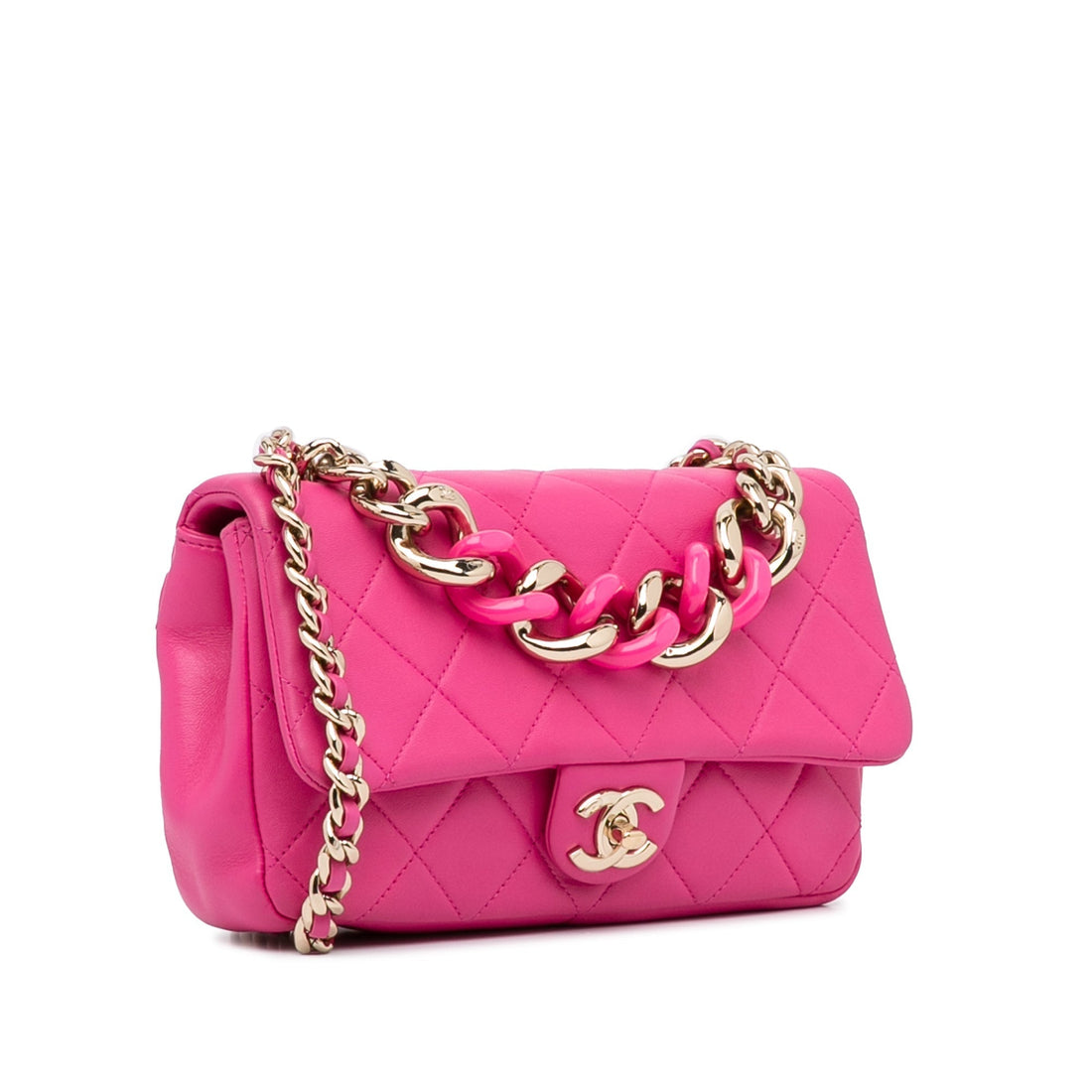 Chanel Classic Single Flap Mini Square Pink Lambskin Gold - Handtaschen