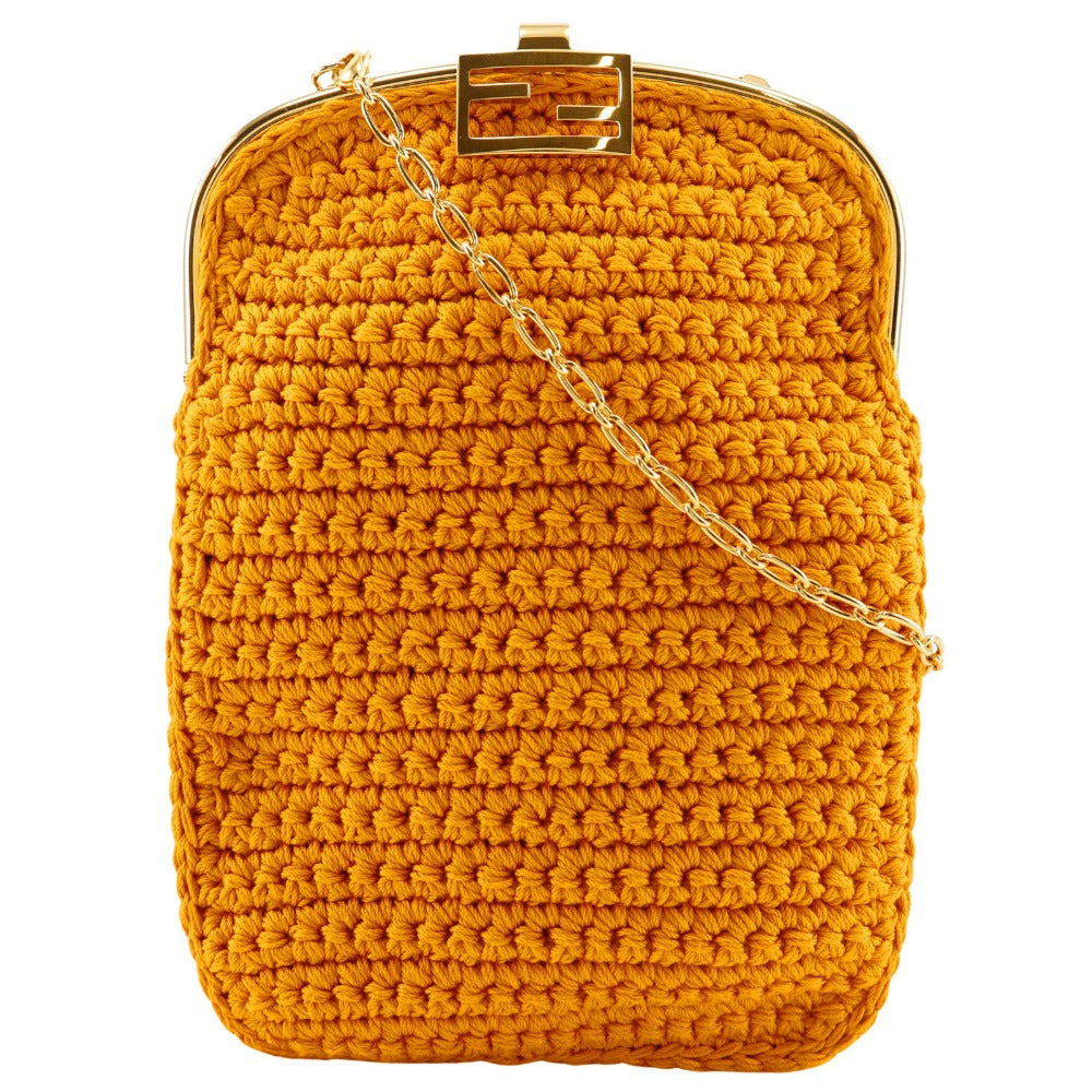 FENDI Shoulder Bag 7AR966 cotton yellow 2-way clutch Baguette Smartphone Bag Women Used - Handbags, Wallets & Cases