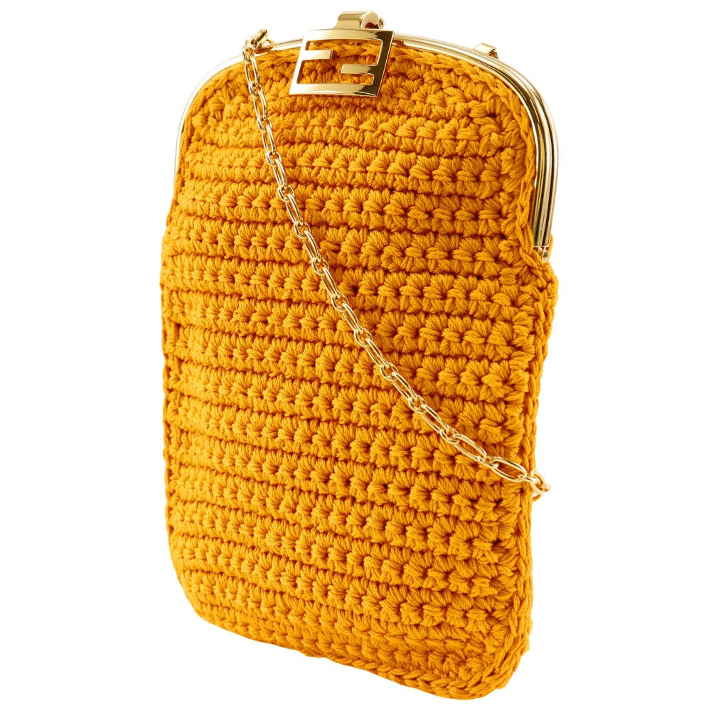 FENDI Shoulder Bag 7AR966 cotton yellow 2-way clutch Baguette Smartphone Bag Women Used - Handbags, Wallets & Cases